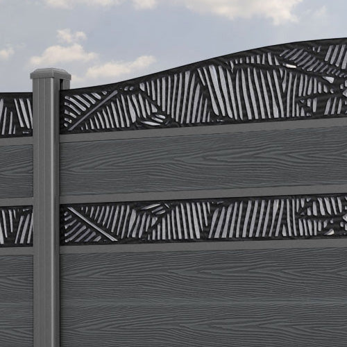 Classic Feather Curved Top Split Screen Fence Panel - Dark Grey - with our aluminium posts
