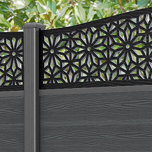Classic Narwa Curved Top Fence Panel - Dark Grey - with our aluminium posts