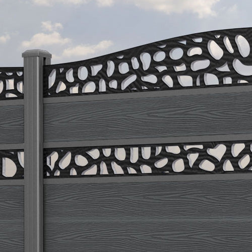 Classic Pebble Curved Top Split Screen Fence Panel - Dark Grey - with our aluminium posts