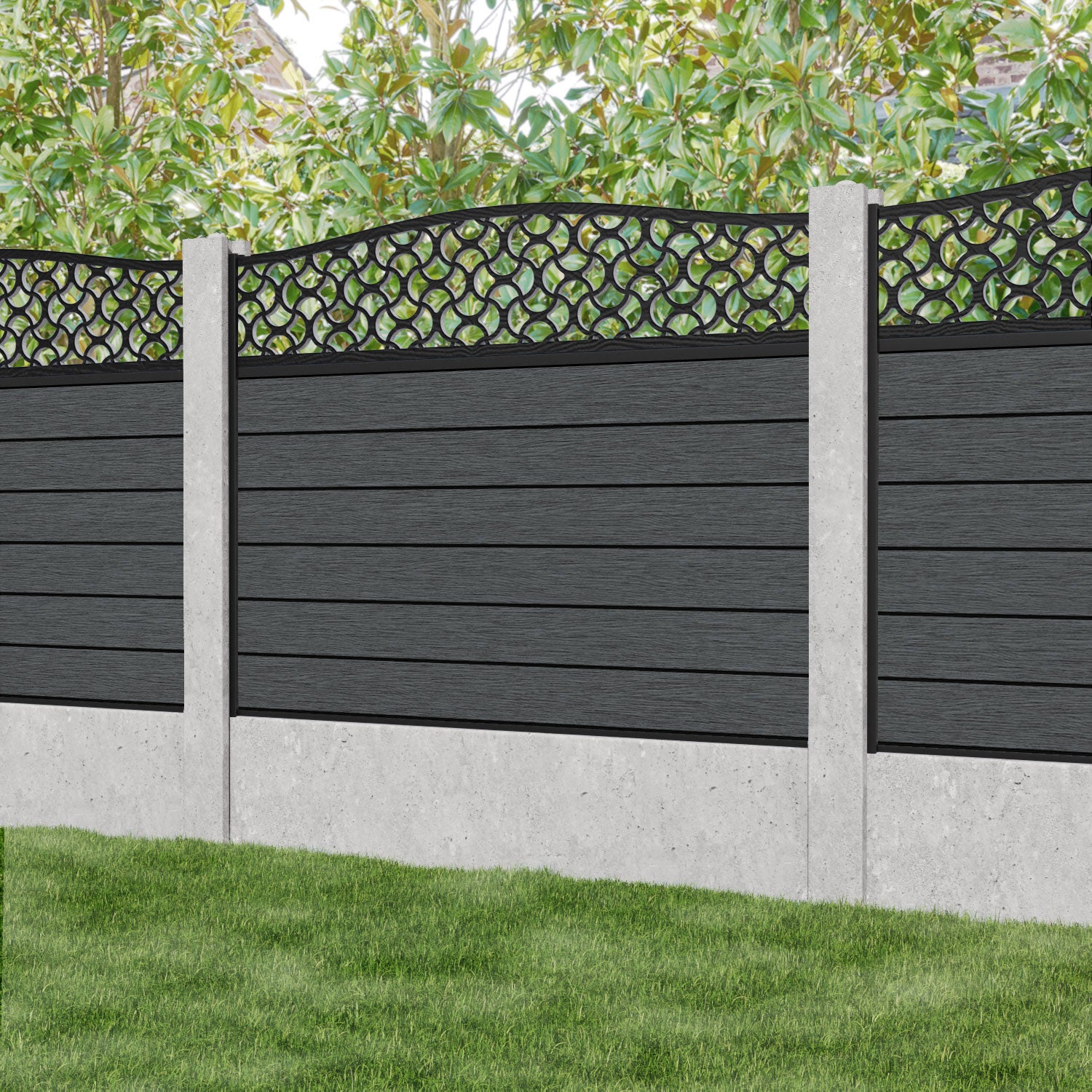 Fusion Vida Curved Top Fence Panel - Dark Grey - for existing concrete posts