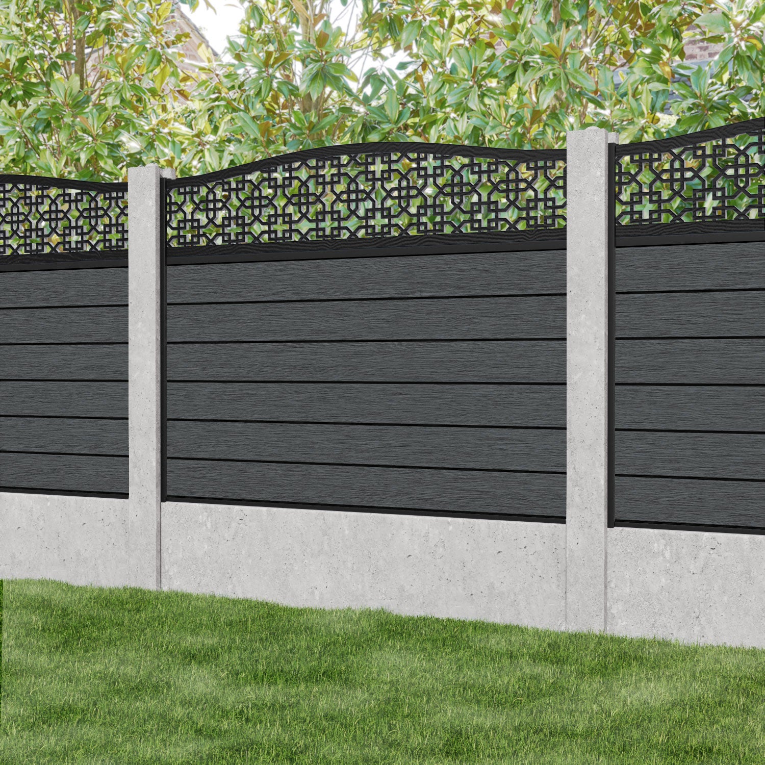 Fusion Zaria Curved Top Fence Panel - Dark Grey - for existing concrete posts