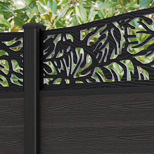 Classic Botanic Curved Top Fence Panel - Dark Oak - with our aluminium posts