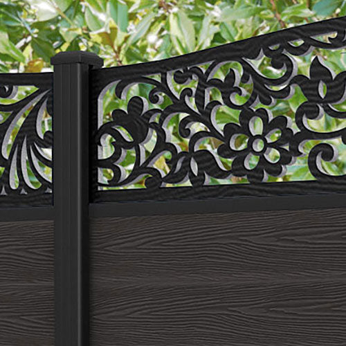 Classic Eden Curved Top Fence Panel - Dark Oak - with our aluminium posts