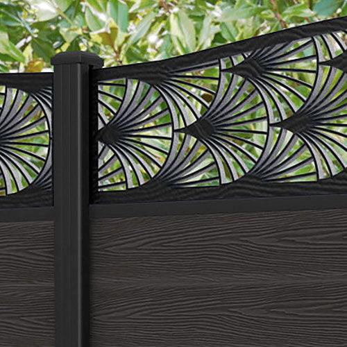 Classic Laurel Curved Top Fence Panel - Dark Oak - with our aluminium posts
