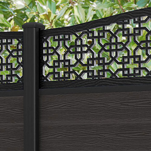Classic Zaria Curved Top Fence Panel - Dark Oak - with our aluminium posts