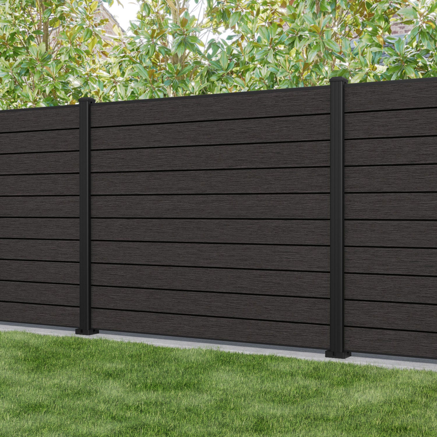 Fusion Fence Panel - Dark Oak - with our aluminium posts