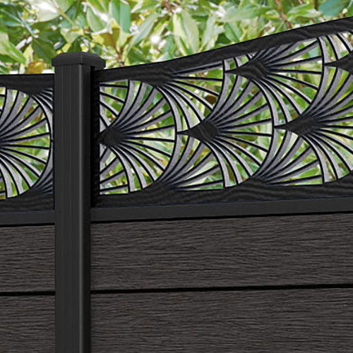 Fusion Laurel Curved Top Fence Panel - Dark Oak - with our aluminium posts