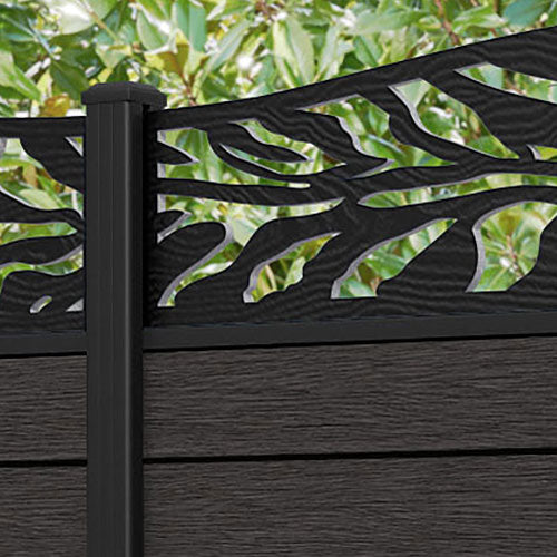 Fusion Malawi Curved Top Fence Panel - Dark Oak - with our aluminium posts
