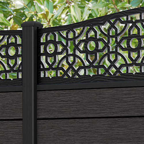 Fusion Nabila Curved Top Fence Panel - Dark Oak - with our aluminium posts