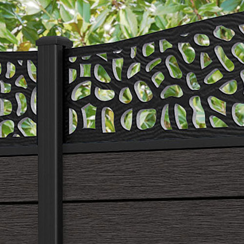 Fusion Pebble Curved Top Fence Panel - Dark Oak - with our aluminium posts