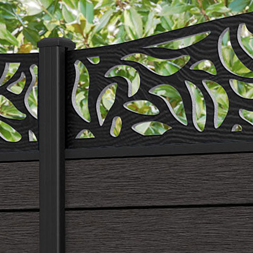 Fusion Plume Curved Top Fence Panel - Dark Oak - with our aluminium posts