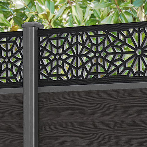 Classic Alnara Fence Panel - Dark Oak - with our aluminium posts