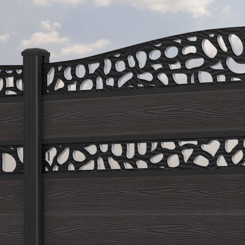Classic Pebble Curved Top Split Screen Fence Panel - Dark Oak - with our aluminium posts