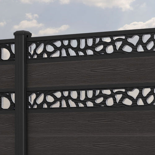 Classic Pebble Split Screen Fence Panel - Dark Oak - with our aluminium posts