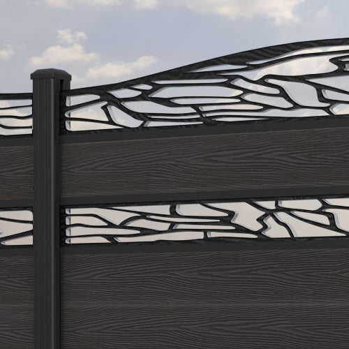 Classic Shatter Curved Top Split Screen Fence Panel - Dark Oak - with our aluminium posts