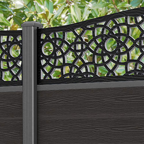 Classic Ambar Curved Top Fence Panel - Dark Oak - with our aluminium posts