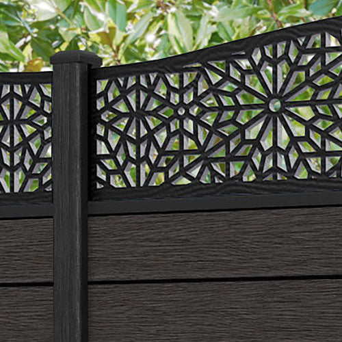 Fusion Alnara Curved Top Fence Panel - Dark Oak - with our composite posts
