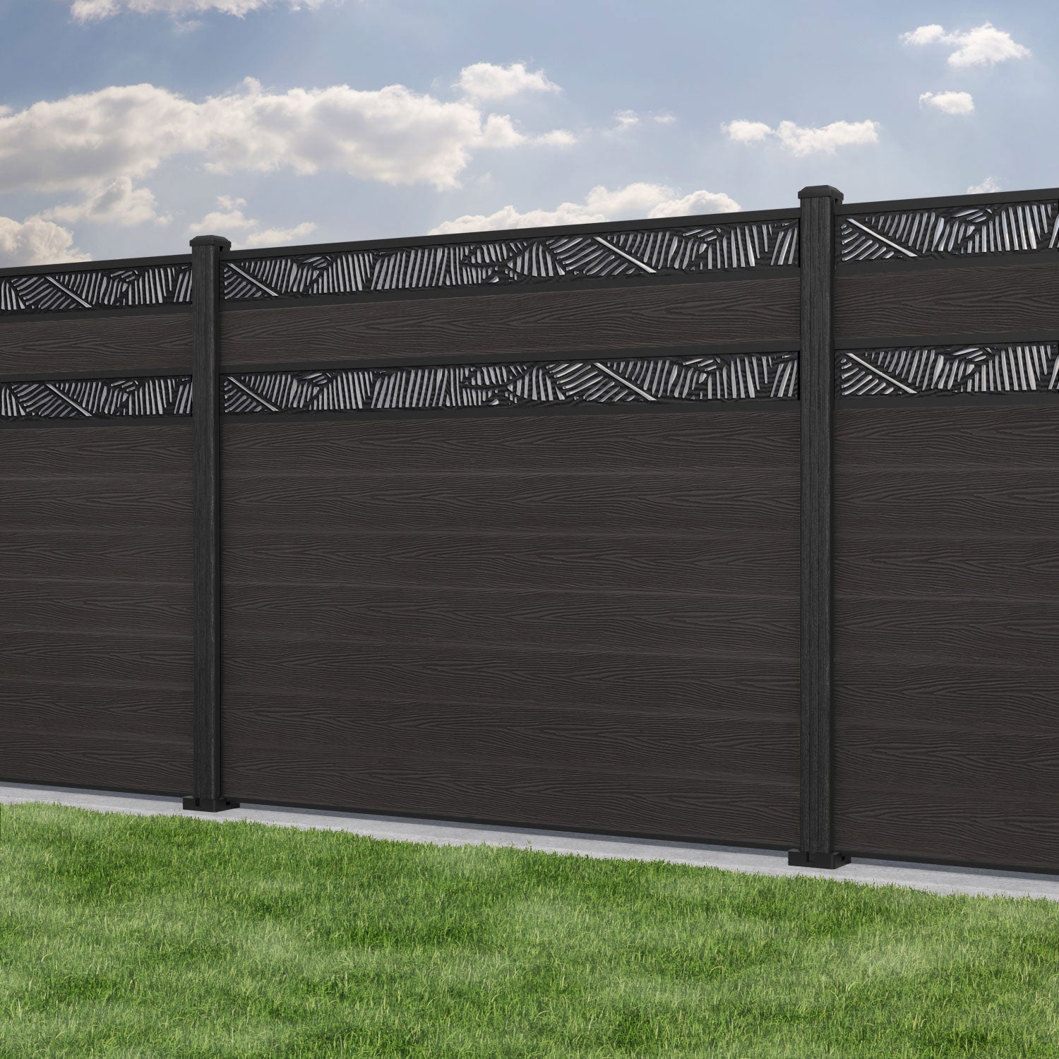 Classic Feather Split Screen Fence Panel - Dark Oak - with our composite posts