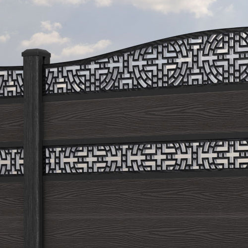 Classic Kumo Curved Top Split Screen Fence Panel - Dark Oak - with our composite posts