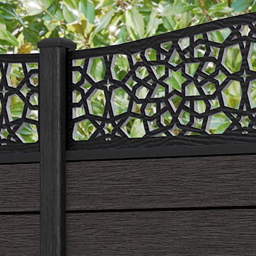 Fusion Nazira Curved Top Fence Panel - Dark Oak - with our composite posts