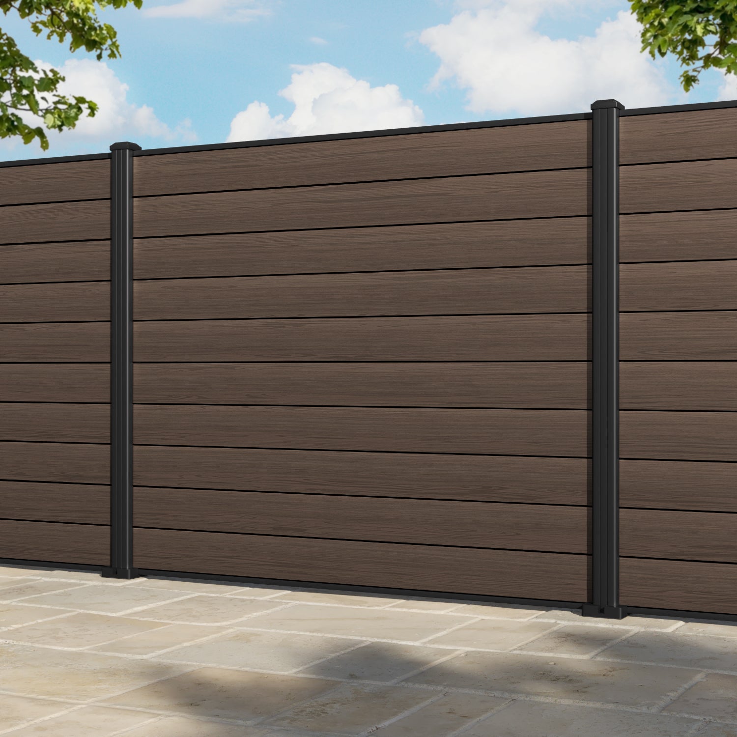 Gate Matching Aluminium Fence Panel - Dark Oak - with our aluminium posts