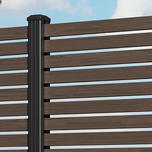Aria Aluminium Fence Panel - Dark Oak - with our aluminium posts