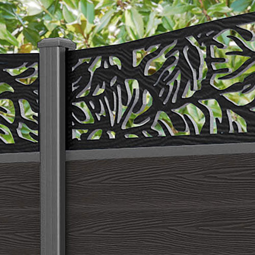 Classic Botanic Curved Top Fence Panel - Dark Oak - with our aluminium posts