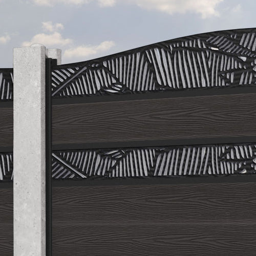 Classic Feather Curved Top Split Screen Fence Panel - Dark Oak - for existing concrete posts