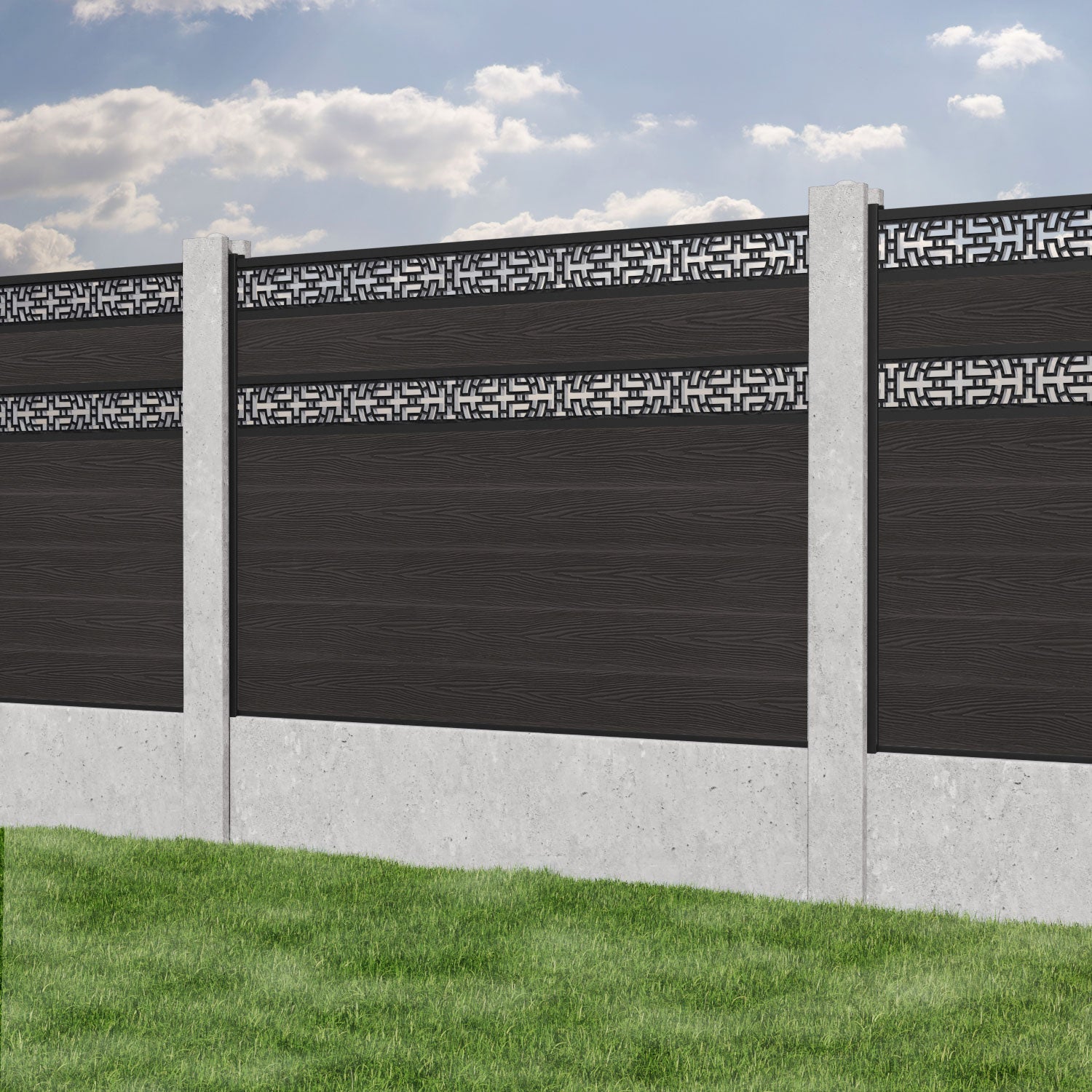 Classic Kumo Split Screen Fence Panel - Dark Oak - for existing concrete posts