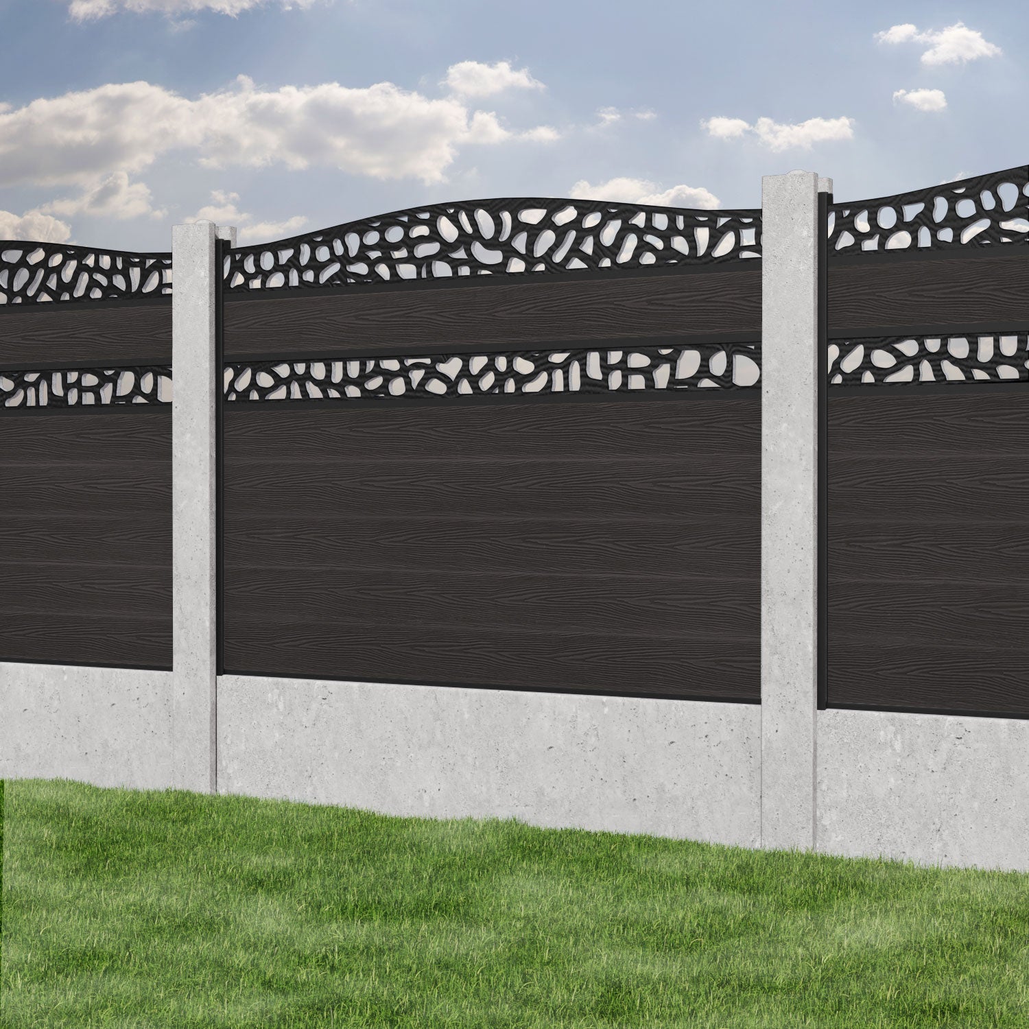 Classic Pebble Curved Top Split Screen Fence Panel - Dark Oak - for existing concrete posts