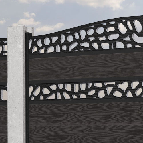 Classic Pebble Curved Top Split Screen Fence Panel - Dark Oak - for existing concrete posts