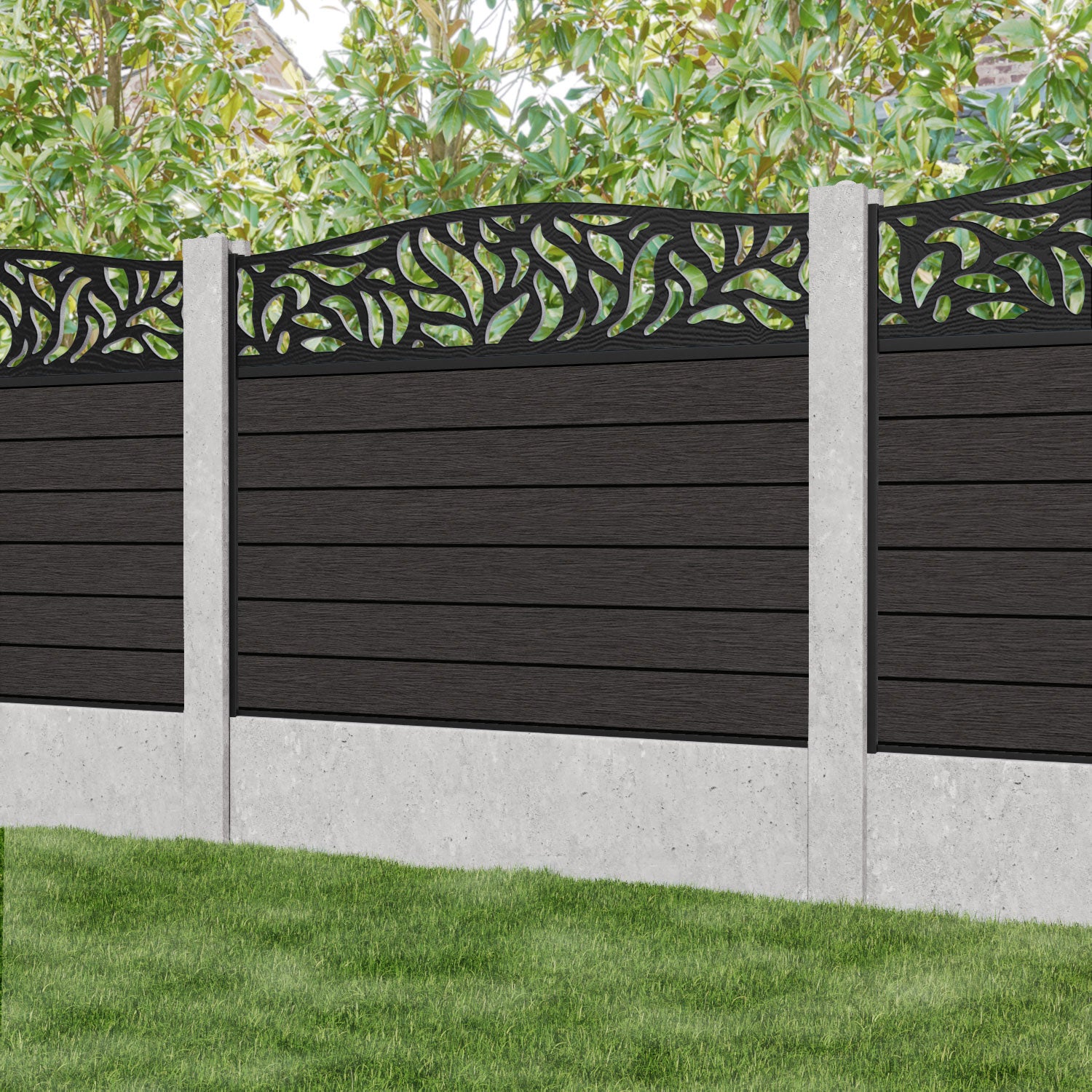 Fusion Plume Curved Top Fence Panel - Dark Oak - for existing concrete posts