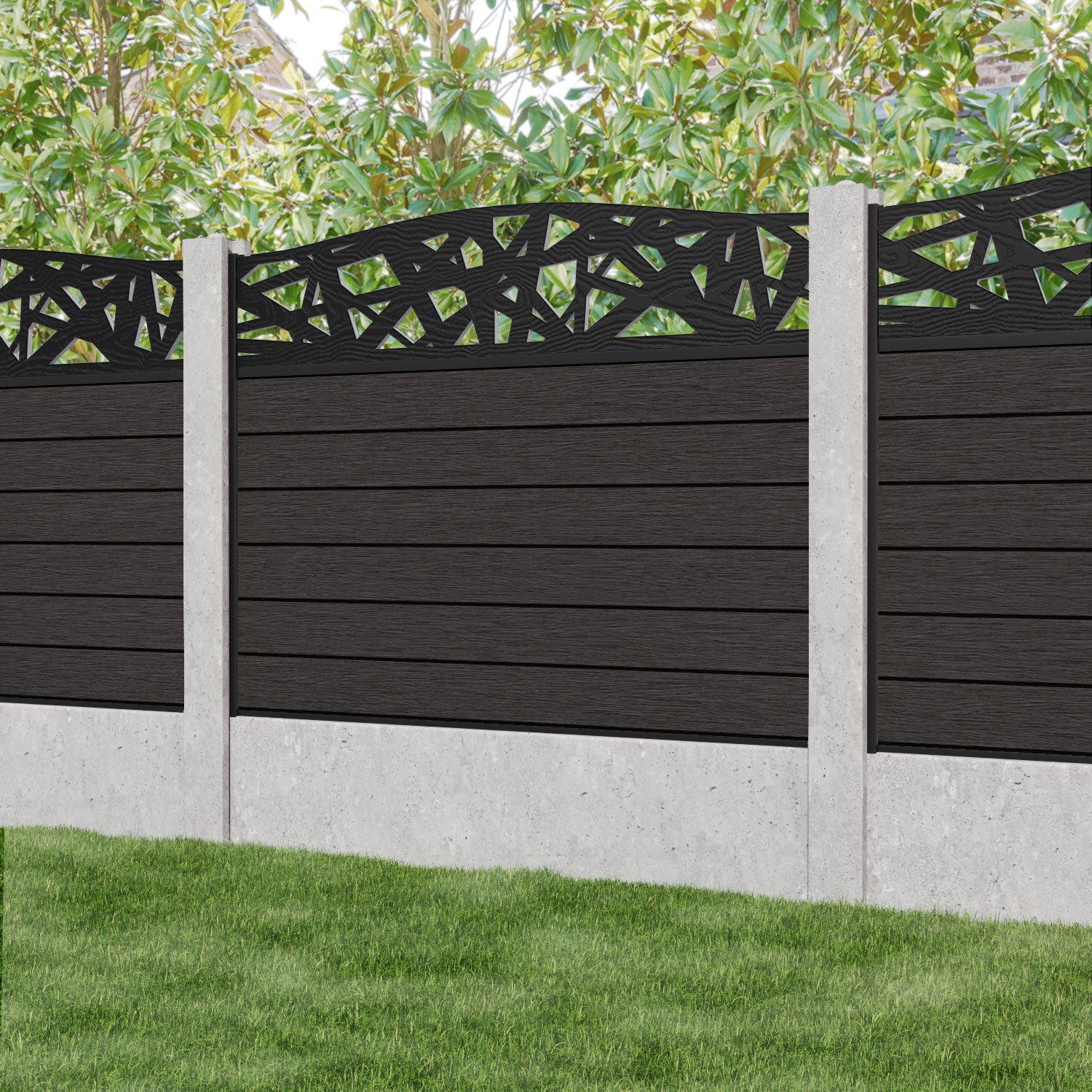 Fusion Prism Curved Top Fence Panel - Dark Oak - for existing concrete posts