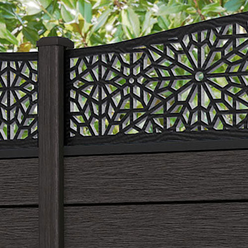 Fusion Alnara Curved Top Fence Panel - Dark Oak - with our composite posts