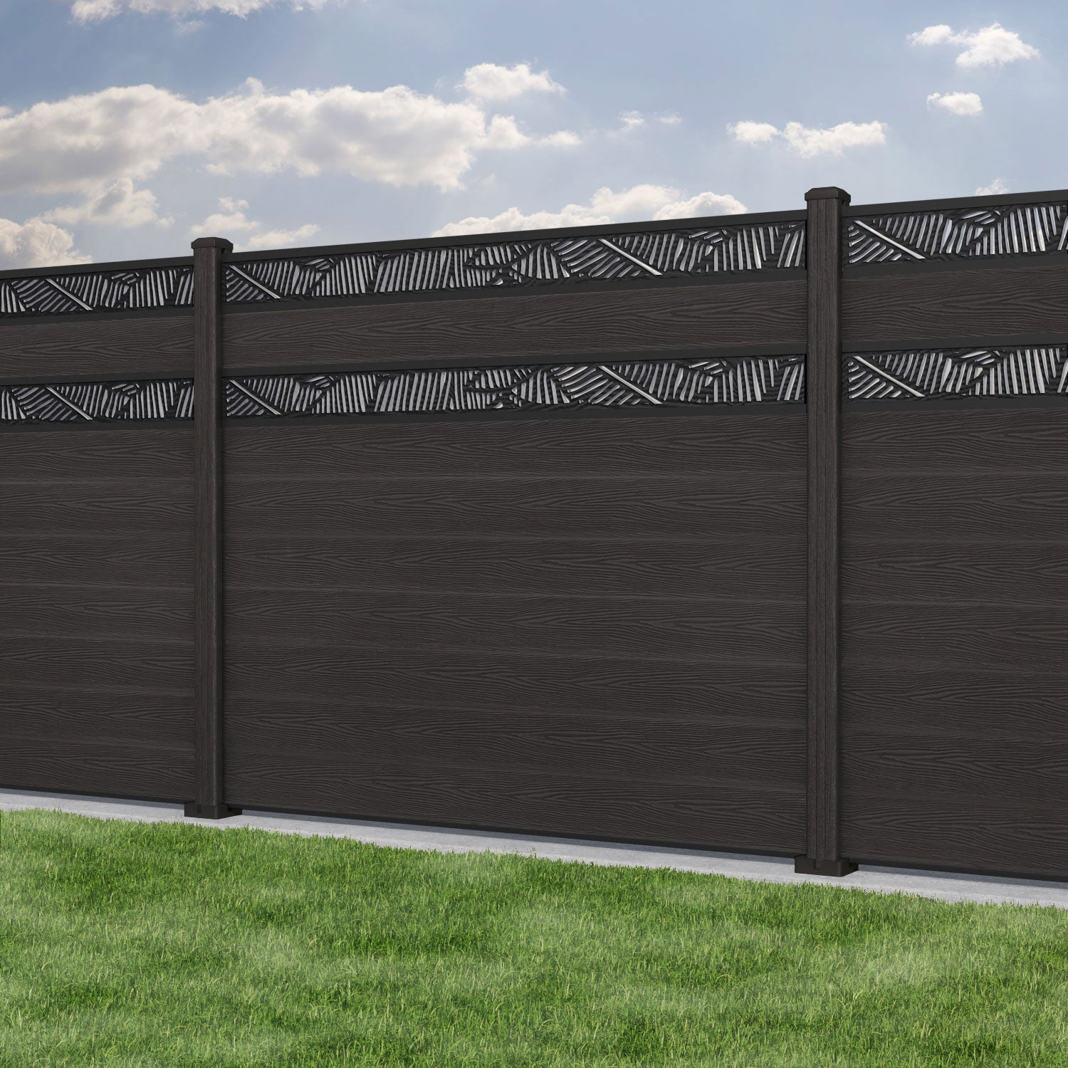 Classic Feather Split Screen Fence Panel - Dark Oak - with our composite posts