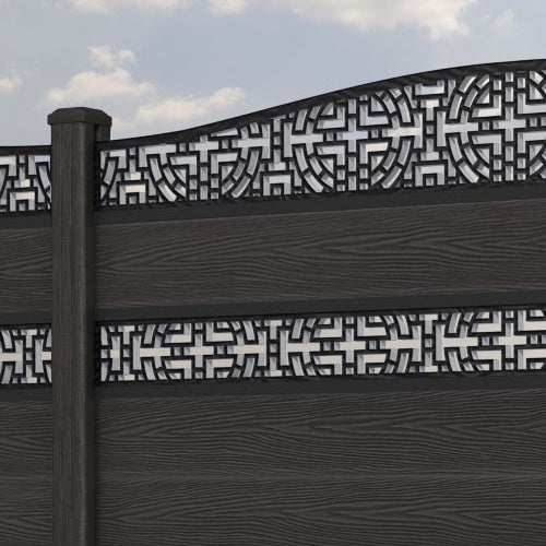 Classic Kumo Curved Top Split Screen Fence Panel - Dark Oak - with our composite posts