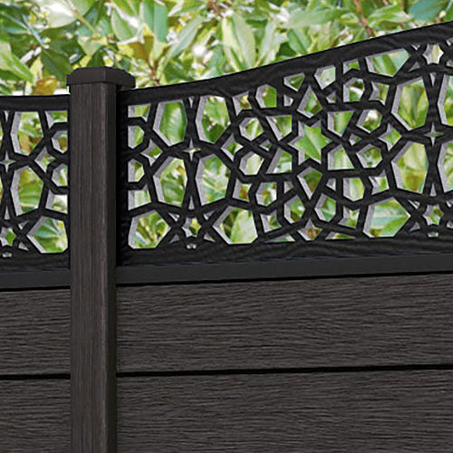 Fusion Nazira Curved Top Fence Panel - Dark Oak - with our composite posts