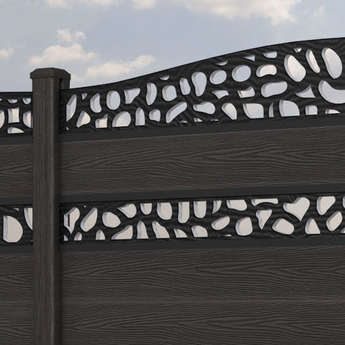 Classic Pebble Curved Top Split Screen Fence Panel - Dark Oak - with our composite posts