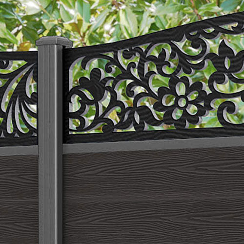 Classic Eden Curved Top Fence Panel - Dark Oak - with our aluminium posts