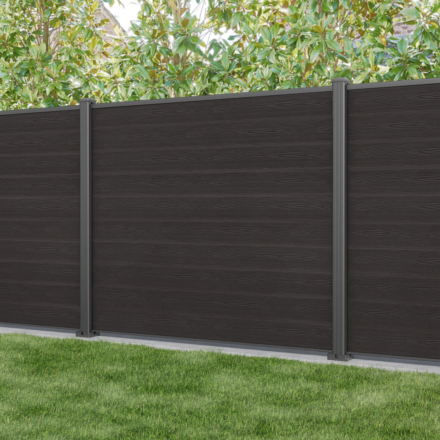 Classic Fence Panel - Dark Oak - with our aluminium posts