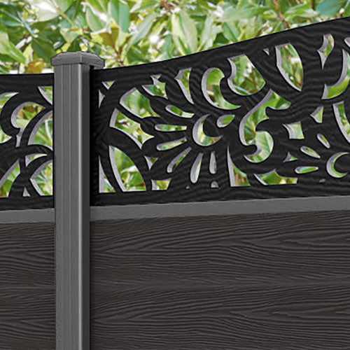 Classic Heritage Curved Top Fence Panel - Dark Oak - with our aluminium posts