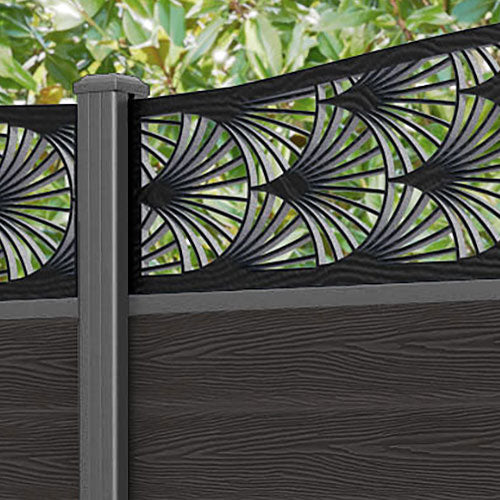 Classic Laurel Curved Top Fence Panel - Dark Oak - with our aluminium posts