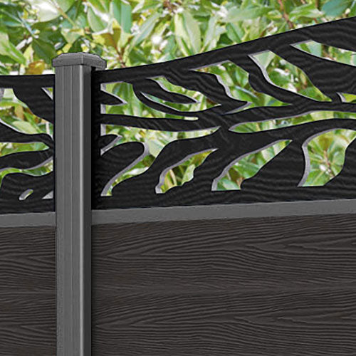 Classic Malawi Curved Top Fence Panel - Dark Oak - with our aluminium posts