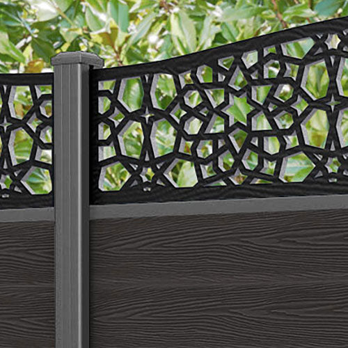 Classic Nazira Curved Top Fence Panel - Dark Oak - with our aluminium posts