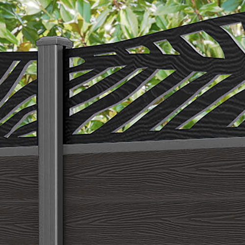 Classic Palm Curved Top Fence Panel - Dark Oak - with our aluminium posts