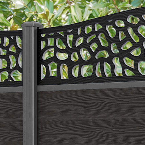 Classic Pebble Curved Top Fence Panel - Dark Oak - with our aluminium posts