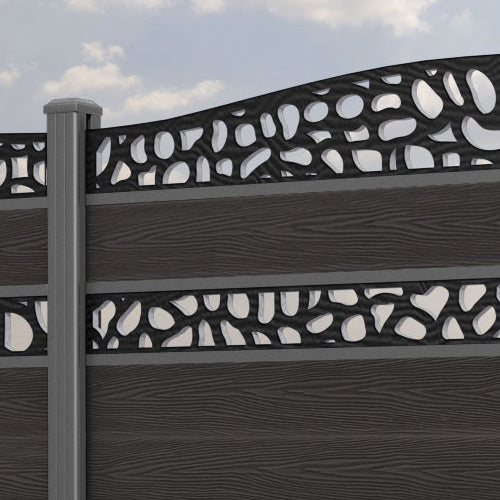 Classic Pebble Curved Top Split Screen Fence Panel - Dark Oak - with our aluminium posts