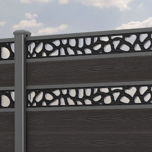Classic Pebble Split Screen Fence Panel - Dark Oak - with our aluminium posts
