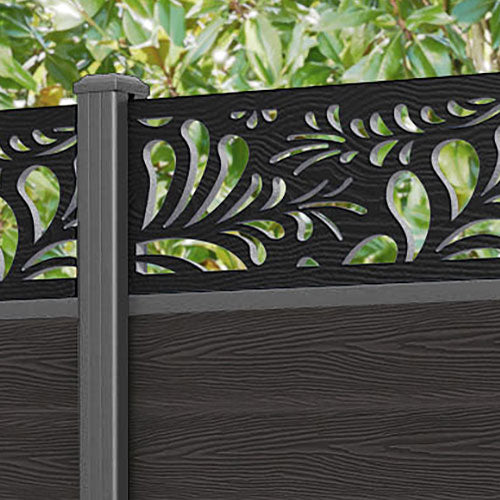 Classic Petal Fence Panel - Dark Oak - with our aluminium posts