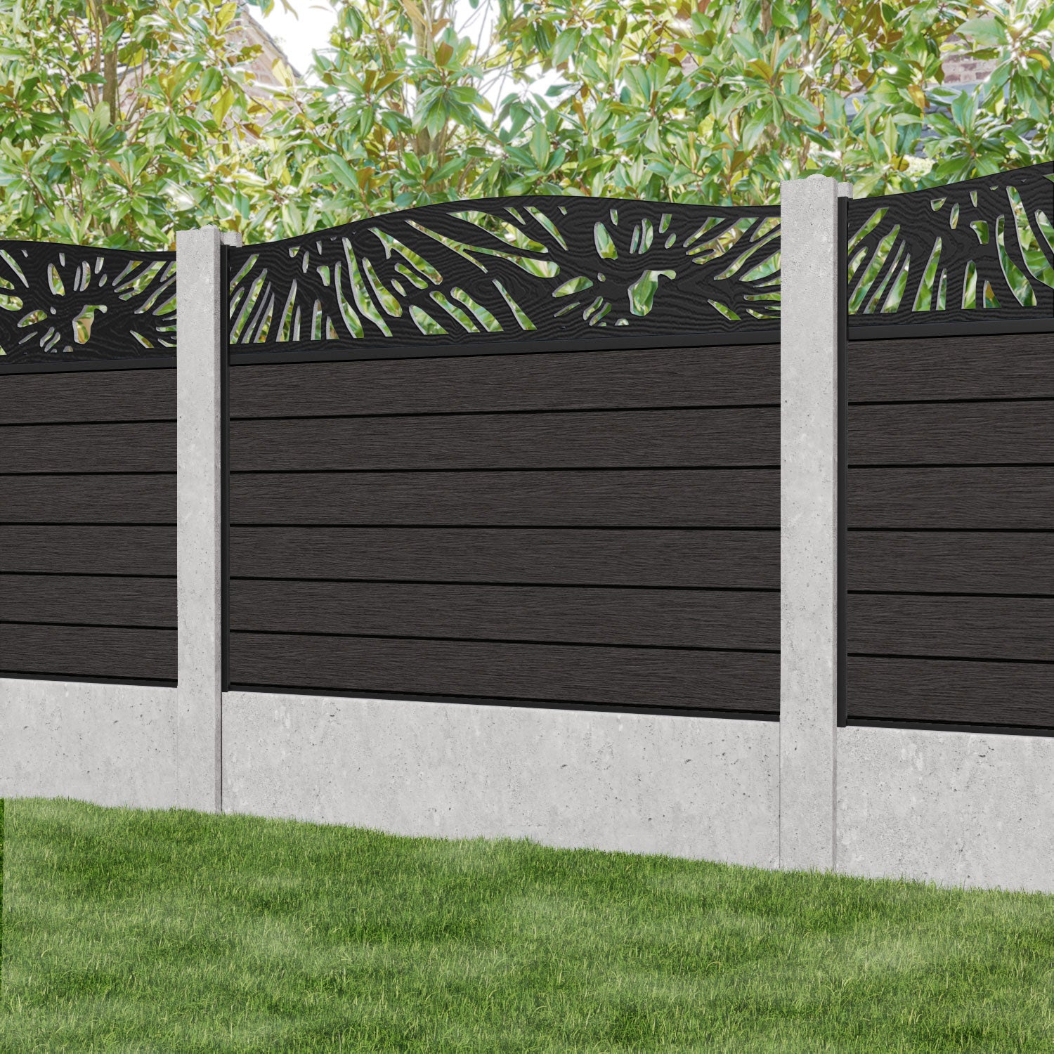 Fusion Poppy Curved Top Fence Panel - Dark Oak - for existing concrete posts